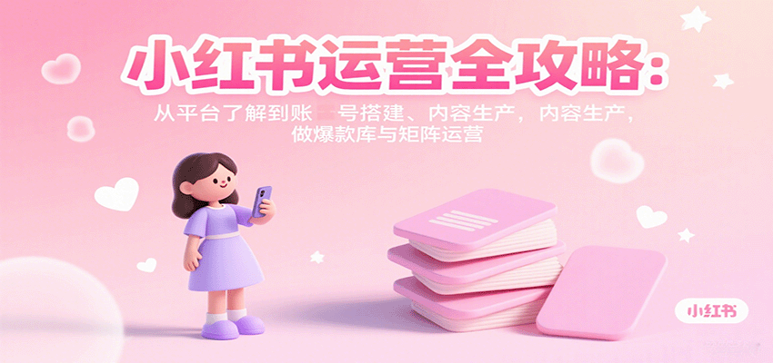 小红书运营全攻略：从平台了解到账号搭建、内容生产，做爆款库与矩阵运营-摇钱述